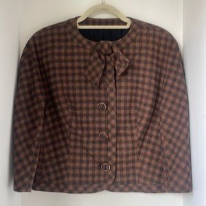 Oscar de la Renta Brown Plaid Bow-Accent Jacket